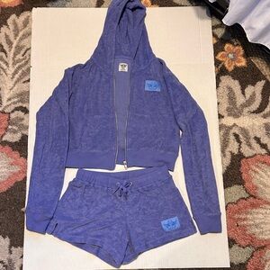 Boys Lie Blue Terry Cloth Cropped Zip-Up Hoodie and Short Set XS/S